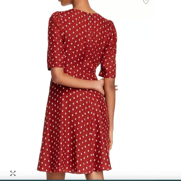 REBECCA TAYLOR Sunrise Dot Stretch-silk Mini Dress In Cabernet Combo Size 4 - Picture 2 of 8
